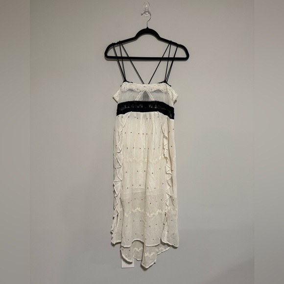 Free People New Romantics Ivory Boho Embroidered Lace Midi Dress Size 6 - Picture 1 of 13